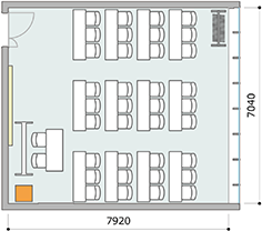 貸し会議室RoomCのスクール形式図面36席